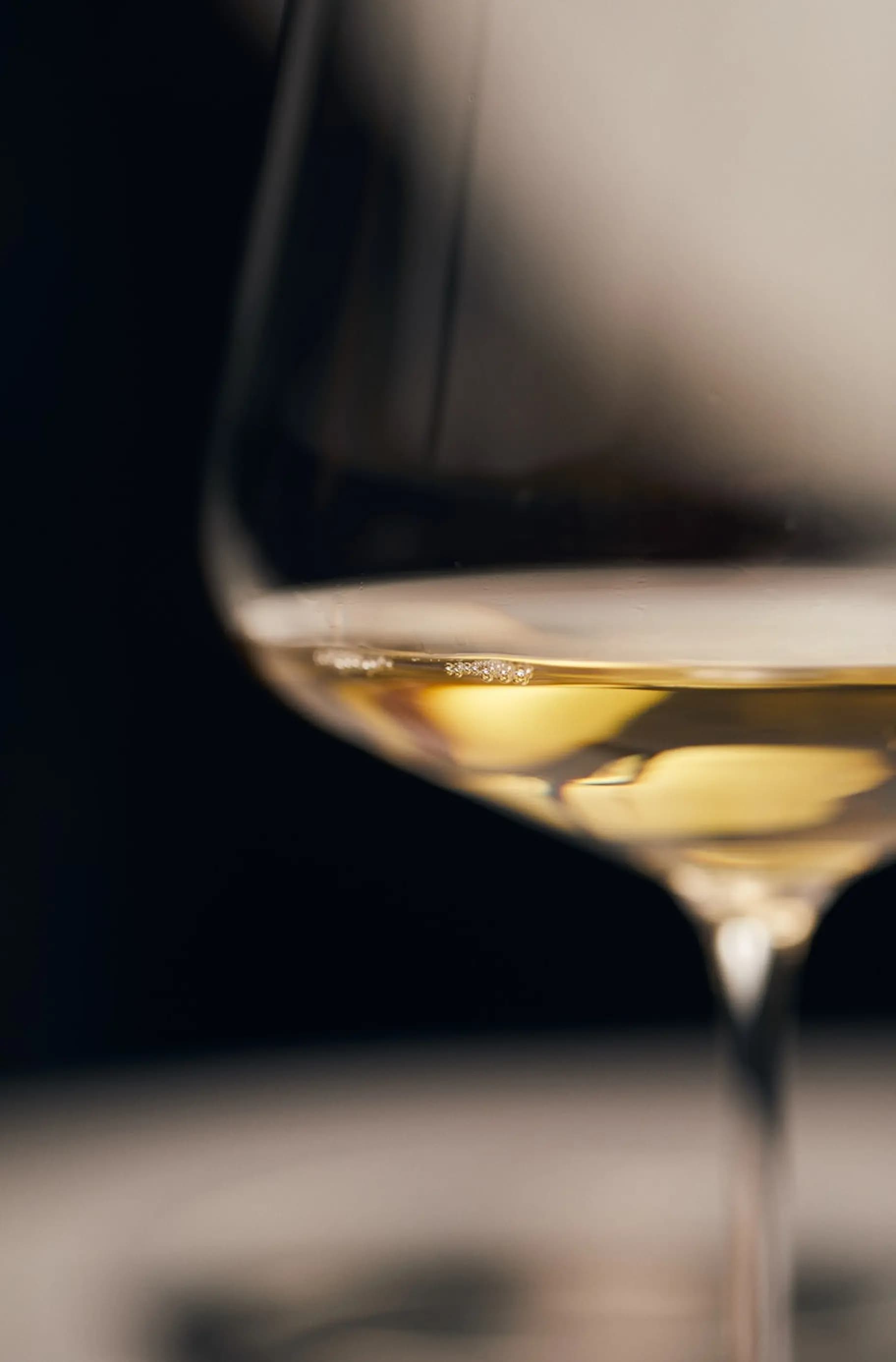 A glass of white wine catching the light