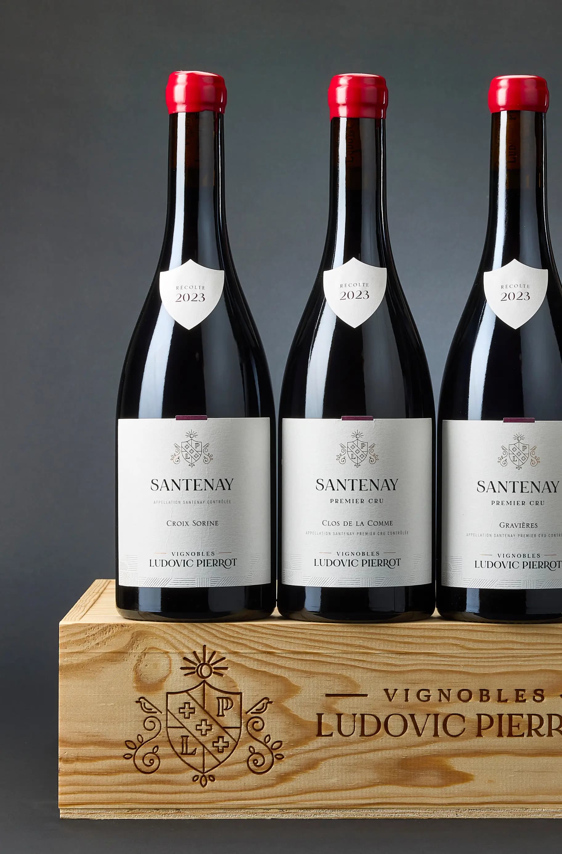Wine bottles packed in a branded wooden crate